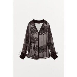 ZARA SEMI-SHEER SEQUIN FEATHER BLOUSE